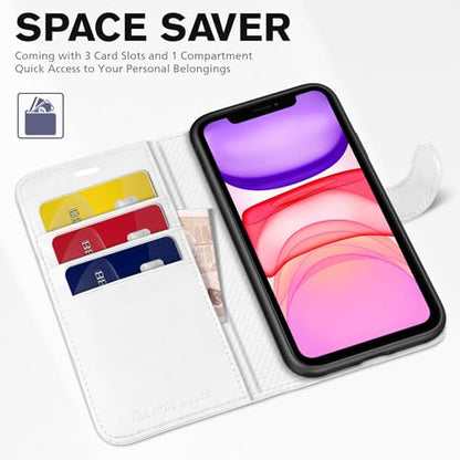 TUCCH Case Wallet for iPhone 11 (6.1") 2019, RFID Blocking Folio, White | 3 Card Holders, Kickstand, PU Leather, Magnetic Closure, Shockproof TPU Shell, Protective Flip Cover - color: White