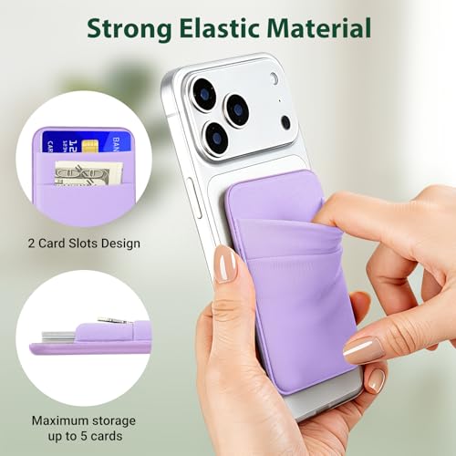 takyu Wallet Compatible with Magsafe, Elastic Cloth Fabric 2600Gs Secure Magnetic Strength Minimalist Wallet Phone Credit Card Holder Compatible with iPhone 17 16 15 14 13 12 Series Case - color: Light-purple
