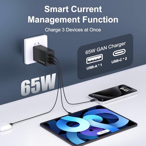Samsung 65W USB C Charger, 3 Ports GaN Fast Wall Charger Block
