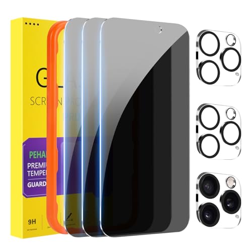 PEHAEL for iPhone 16 Pro Max Privacy Screen Protector+Camera Lens Protector | 3+3 Pack, Installation Frame, Cleaning kits, Anti-Spy Private, Anti-Scratch, 9H Tempered Glass, Case Friendly, [6.9 inch]