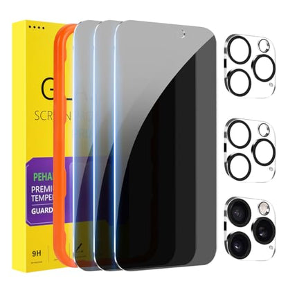 PEHAEL for iPhone 16 Pro Max Privacy Screen Protector+Camera Lens Protector | 3+3 Pack, Installation Frame, Cleaning kits, Anti-Spy Private, Anti-Scratch, 9H Tempered Glass, Case Friendly, [6.9 inch]