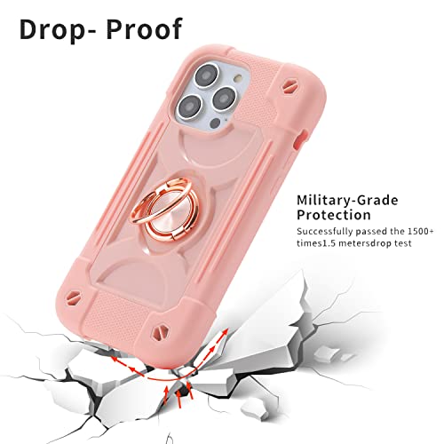 MARKILL Compatible with iPhone 14 Pro Case 6.1 Inch with Built-in Ring Stand, Military Grade Drop Protection Full Body Rugged Heavy Duty Case 3 in 1 Protective Durable Cover Pink - color: Pink, size: iPhone 14 Pro 6.1"