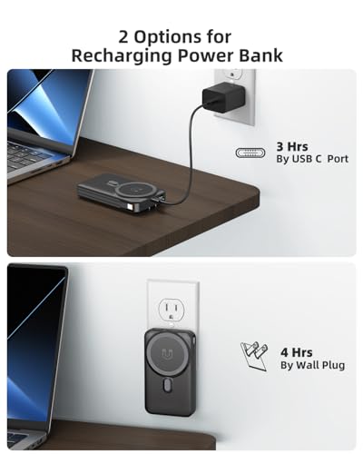for Magsafe Portable Charger for iPhone 10000mAh Wireless Magnetic Power Bank, 22.5W Fast Charging Battery Pack, Built-in Cables and Wall Plug & Foldable Stand for iPhone 18/17/16/15/14/13 Series