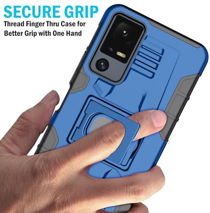 Nakedcellphone Rugged Combo for Jitterbug Smart 4 Phone Case - Blue | Hybrid Cover + Belt Clip Holster, Rotating Holder, Ring Grip, with Kickstand, Mounting Plate, Fits Lively Smart4 or TCL 40XL - color: Blue