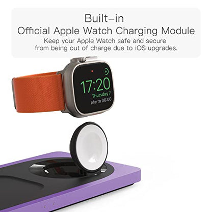 PETINO Mag-Safe Charger Stand, 3-in-1 Magnetic Wireless Charging Station for Apple Devices, iPhone 15/14/13/12 Series, Apple Watch, AirPods Pro (Purple) - color: Purple