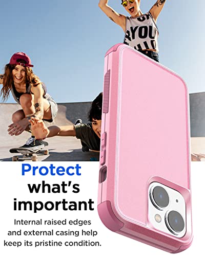 AICase Heavy Duty 3-Layer Rugged Case for iPhone 13/iPhone 14, Military Grade Drop Proof, Dust Proof, Pink - color: Pink Case