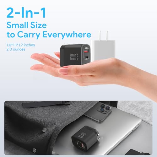 Minthouz 35W USB C Fast Charging Charger, Dual-Port GaN Nano Charger with Foldable Plug for iPhone 17/16/15 Series, iPad, Galaxy S24 Ultra and More Series