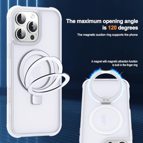 SKYLMW Compatible with iPhone 16 Pro Max Case with Stand,Translucent | iPhone 16 Pro Max Phone Case 6.9",Magnetic Ring Stand,Compatible with MagSafe,Military-Grade Protection,Great Grip Feeling - color: Translucent, size: Iphone 16 Pro Max