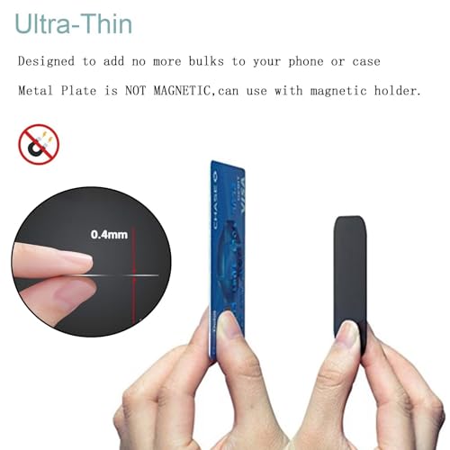 Adhesive Thin Metal Plates(Compatible with Magnetic Mounts),4 Piece Metal Plates for Phone Case(2 Rectangle and 2 Round) S-07N(Black)