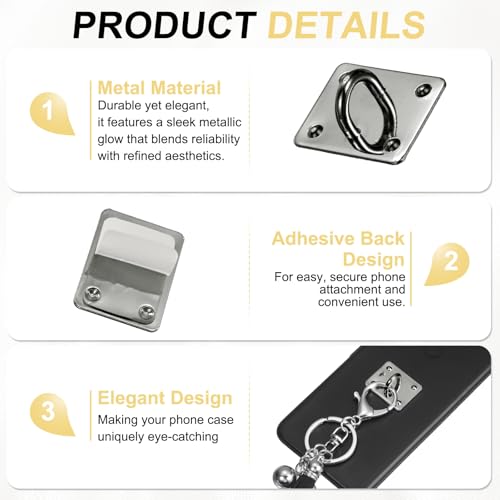 PATIKIL Metal Phone Charm Hook 1.1", 24Pcs Adhesive Square Shaped Phone Finger Grip Hook Smartphones Keychain Ring Charm Loop for DIY Tablet Case Accessories, Black - color: Black
