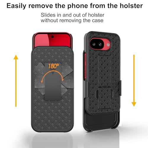 for Google Pixel 10a Stand Case, Belt Clip, Screen Protector-Black | Swivel Kickstand Holder Holster, Slim Shell Slide Pouch Full Body Protective, Rugged Shockproof Drop Defense Cell Phone Cover - size: Pixel 10a