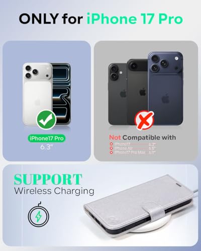 OCASE Compatible with iPhone 17 Pro Wallet Case, PU Leather Flip Folio Case with Card Holders RFID Blocking Kickstand [Shockproof TPU Inner Shell] Phone Cover 6.3 Inch 2025, Silvery - color: Silvery