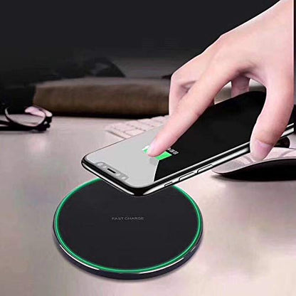 Wireless Charger Ultra Slim 10W Fast Wireless Charging Station Black Qi-Certified，Universal Wireless Charging Station Pad Compatible with Smart Phones and Other QI Devices(No AC Adapter,1 Pack)