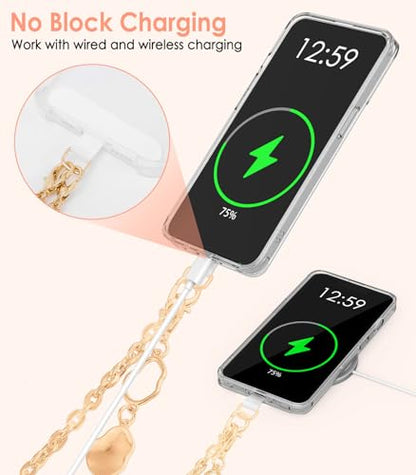 MoKo Universal Phone Lanyard, Metal Cell Phone Chain Crossbody Strap Anti-Theft Detachable Women Cellphone Lanyards Around The Neck with Patches for iPhone, Most Smartphones - Gold - color: Gold