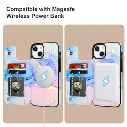HAOPINSH for iPhone 14 Case Wallet Compatible with MagSafe Wireless Charging, Pink Blue Marble Pattern Back Flip Folio RFID Blocking Leather Kickstand Card Slots Case Double Magnetic Clasp Cover 6.1" - color: Pink Blue Marble MagSafe