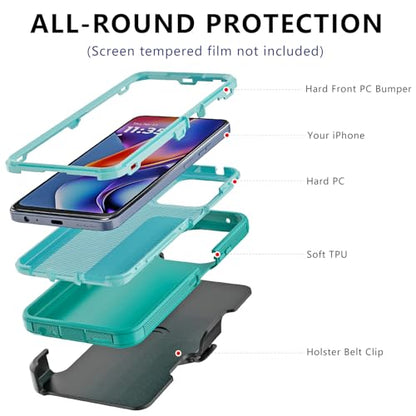for Motorola Moto G 2026/2025 Case: for Moto G Play 2026 Case with Belt Clip Holster, Heavy Duty 3-Layer Military Grade Rugged Full Body Protection Cover (Teal) - color: Teal