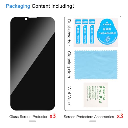 3 Pack Privacy Screen Protector for iPhone 16e/ iPhone 14/13/13 Pro