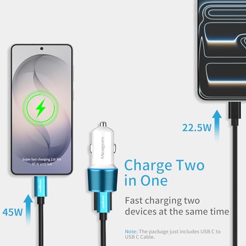67.5W Blue Car Charger USB C Super Fast for iPhone 18 Pro Max/17/Android - color: Blue, size: 3.3 ft