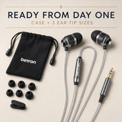 Betron B25 Earphones, Noise Isolating in-Ear Wired Headphones, Black - color: Black