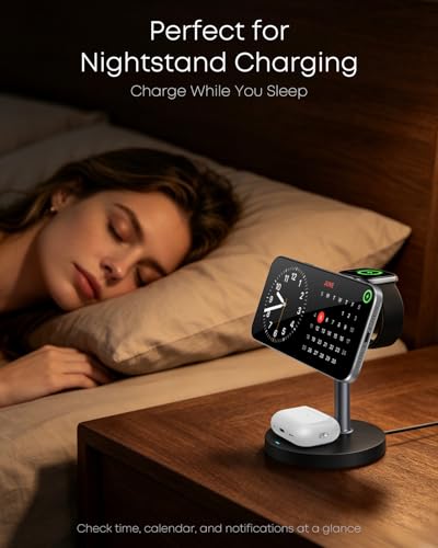 3 in 1 Magnetic Wireless Charging Station, 15W Charger for iPhone, Black - color: Black