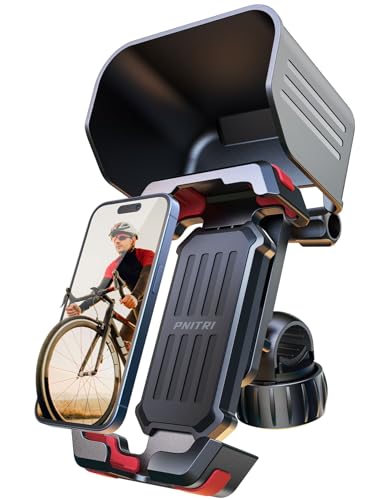 Bike Phone Holder [Avoid Glare] [Super Easy Install] Handlebar Phone Mount - color: Black Red With Sunshade (1 PC)