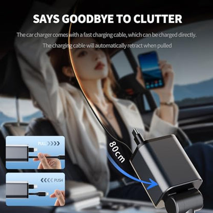Retractable Car Phone Charger 75W 4 in 1 Fast USB C & Lightning Cables - size: Type-C+apple(3)