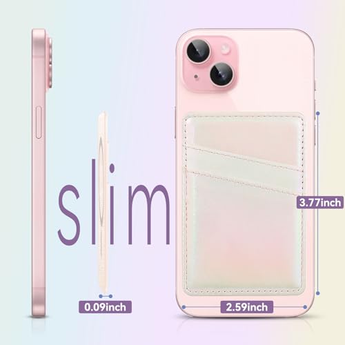 SHANSHUI Magnetic Wallet Compatible for Magsafe, PU Leather Power Magnet Card Holder for Back of Phone Wallet 2 Card Slots Compatible for iPhone 15/14/ 13/12 Series - color: WhiteRainbow