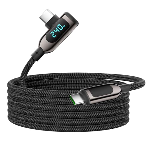 240W Right Angle USB C to USB C Cable, 10ft, Black - size: 10FT