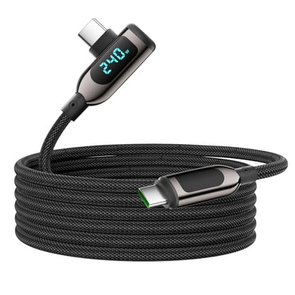 240W Right Angle USB C to USB C Cable, 10ft, Black - size: 10FT
