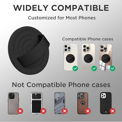 Upgraded Magnetic Phone Grip, Liquid Silicone Soft and Portable, Removable Finger Loop Ring Grip Holder for iPhone, Strong Magnetic Attraction, Compatible with MagSafe Phone Case, Black - color: Black