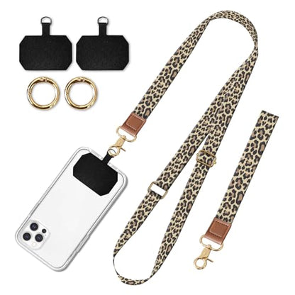 Cell Phone Lanyard Adjustable Crossbody Strap, Cute Phone Neck Wristlet Wrist Strap Patch for Keys Case Accessories - color: Luxury Brown Leopard