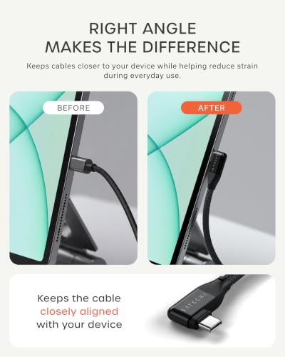 Satechi Right Angle USB-C Cable, 240W PD Charging, 3.3 Ft, Braided, Black - size: 1m