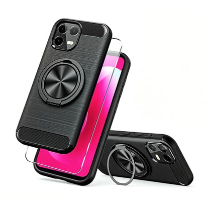 Compatible for T-Mobile REVVL 8 Pro / T Phone 3 Pro 5G Phone Case with Screen Protector, 360° Rotatable Ring Holder & Kickstand, Shock Absorbing Flexible TPU Rubber Protective Cover Case (Black) - color: Revvl 8 Pro Black