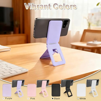 Magnetic Phone Stand, PU Leather Phone Tripod with Angle Adjustment - color: C-Purple