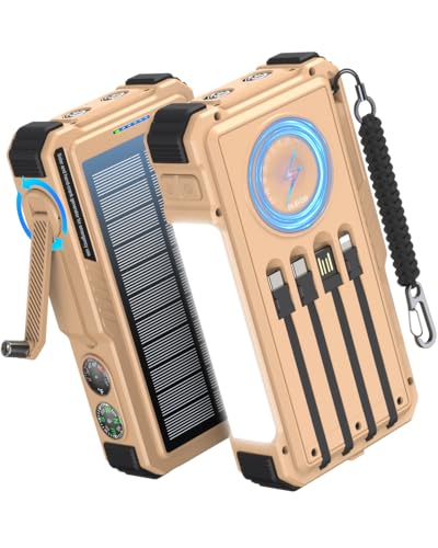 BLAVOR Solar Power Bank with Hand Crank and Built-in 4 Cables 20000mAh - color: Yellow