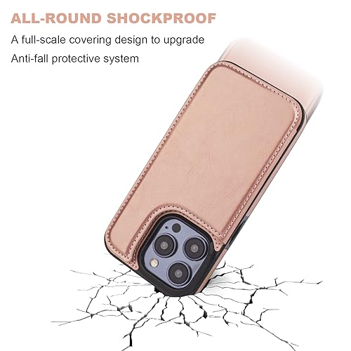 ONETOP for iPhone 15 Pro Wallet Case with Credit Card Holder,Rosegold | Kickstand,ID/Cash Holder,Case Wallet with Card Slots,Double Magnetic Clasp,Durable PU Leather Shockproof Cover for Women Men - color: Rose Gold