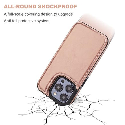 ONETOP for iPhone 15 Pro Wallet Case with Credit Card Holder,Rosegold | Kickstand,ID/Cash Holder,Case Wallet with Card Slots,Double Magnetic Clasp,Durable PU Leather Shockproof Cover for Women Men - color: Rose Gold