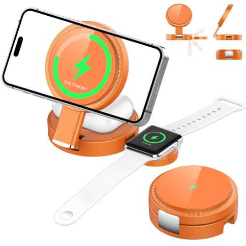 3-in-1 Magnetic Wireless Charger for iPhone, Apple Watch & AirPods, Orange - color: Orange