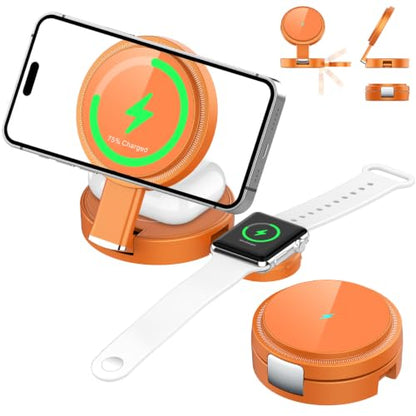 3-in-1 Magnetic Wireless Charger for iPhone, Apple Watch & AirPods, Orange - color: Orange