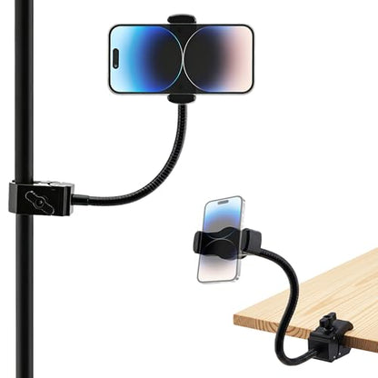 Gooseneck Bed Phone Holder, Flexible Long Arm for Microphone Boom Arm Tube Pipes, Overhead Mount Clip On for Bedside, Tableside, Headboard, Adjustable Phone Stand Lazy Bracket