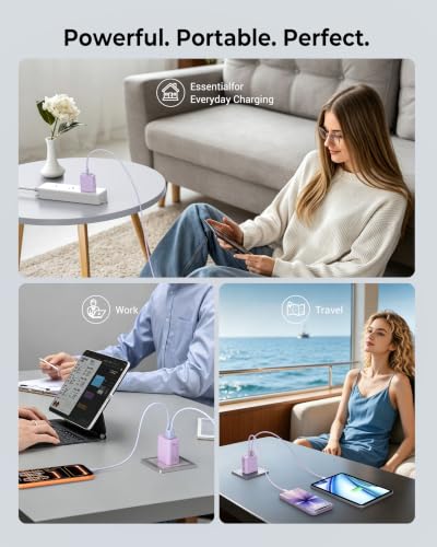 CSODINCE USB C Wall Charger, 3Pcs 20W PD + QC USBC Charger Block Super Fast Power Output Rapid Charging Box Wall Plug Cube for Phone 16/17, Samsung Galaxy S24, Motorola, LG, Mauve - color: Mauve