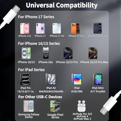 iPhone 17/Air Charger Fast Charging,[MFi Certified] 40W USB C Power Adapter Wall Charging Block Plug&USB C to C Cable Cord for iPhone 17e/17 Pro Max/16/16 Plus/16 Pro Max/15/iPad/AirPods - size: 3FT