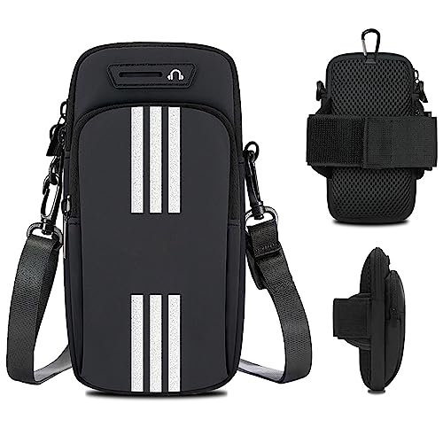 Phone Holder for Running Armband Cell Phone Purse Crossbody for Women Men Kids,iPhone 17 16 15 14 13 12 11 Pro Max Xs 16e Xr X 8 7 Plus Mini Pouch,Galaxy S26 S25 S24 Ultra Note Arm Bag Black - color: 01-Black with Crossbody Strap&Hook