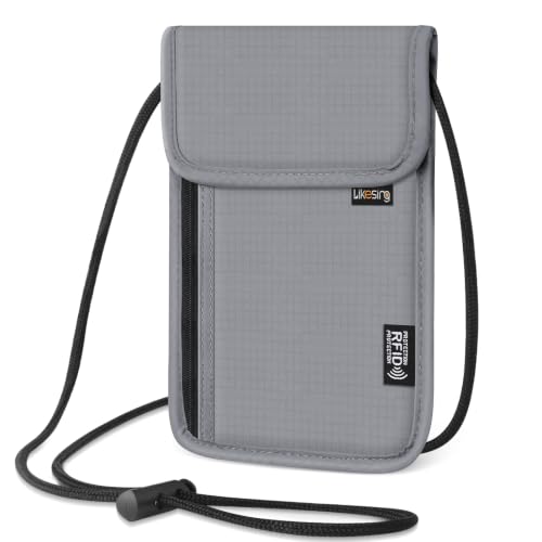 Likesing 5.5" L x 7.9" W Travel Neck Wallet, RFID Passport Pouch-Light Grey - color: Light Grey