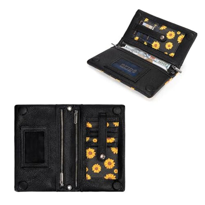 Wrangler Crossbody Wallet Women Black Sunflower Daisy Large Capacity Wallets RFID Blocking Bifold Clutch Small Purse with Crossbody Strap - color: Aa--black