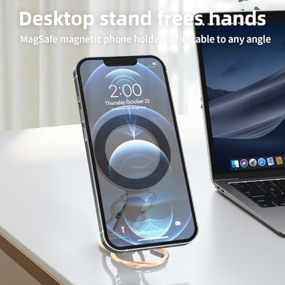 RESPECTED-BRO-Magnetic-Phone-Grip-Stand-with-Finger-Strap, 4-in-1 Magnetic Ring Holder, Kickstand and Elastic Strap for Phones, Universal Fit for iPhone 17/16/15/14/13/12, Android and Cases(Rose Gold) - color: Rose Gold