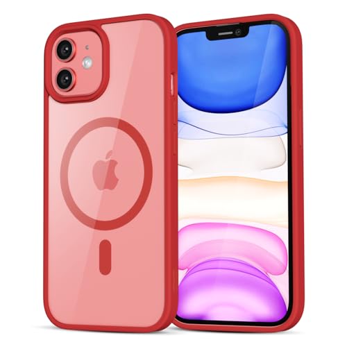 LoeoeL for iPhone 11 Case Clear Mag Safe, Ultra Thin Slim Cover Magnetic Compatible with Magsafe Phone Case for Women Men Girl, Cute Soft TPU Silicone & Transparent Anti-Yellow Hard Shell Plastic, Red - color: Red, size: 11