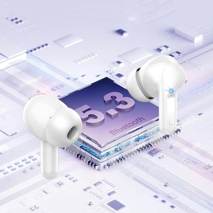 Wireless Earbuds, 2025 Bluetooth 5.4 Headphones Bass Stereo, Ear Buds with 4 Mics ENC Noise Cancelling, Bluetooth Earbuds 48H Playtime LED Display Charging Case, IP7 Waterproof in Ear Earphones white - color: White