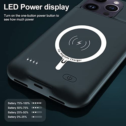 Battery Case for iPhone 14 Pro Max, 12000mAh High-Capacity Protective Rechargeable Extended Charger Cover Compatible with iPhone 14 Pro Max (6.7 inch) Wireless Charging Case Support Carplay - Black - size: iPhone 14 Pro Max