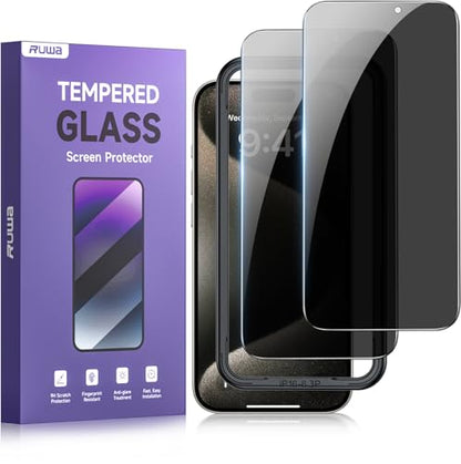 ruwa Privacy Screen Protector for iPhone 16 Pro [2-Pack] Anti-Peep Tempered Glass Film with Easy Installation Frame - size: for iPhone 16 Pro-6.3 inch 2-Pack